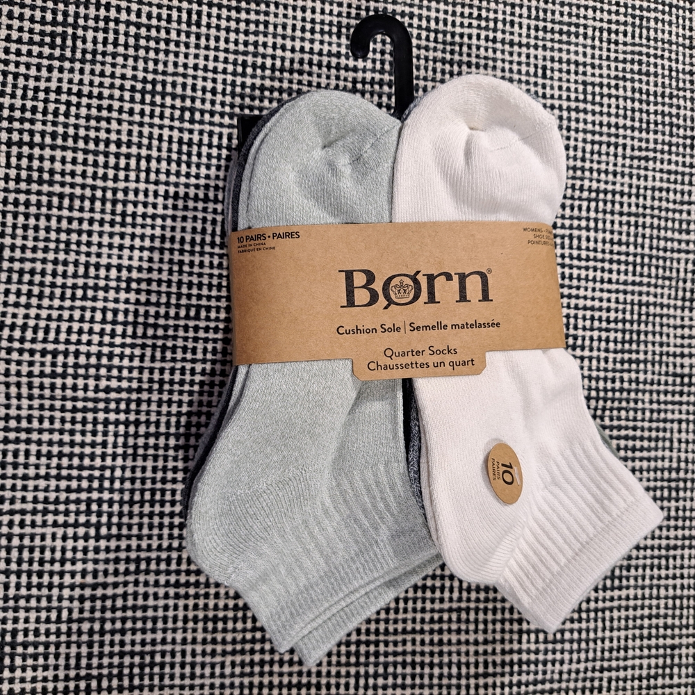 Born Quarter Socks - White & Light Green (10 Pack)